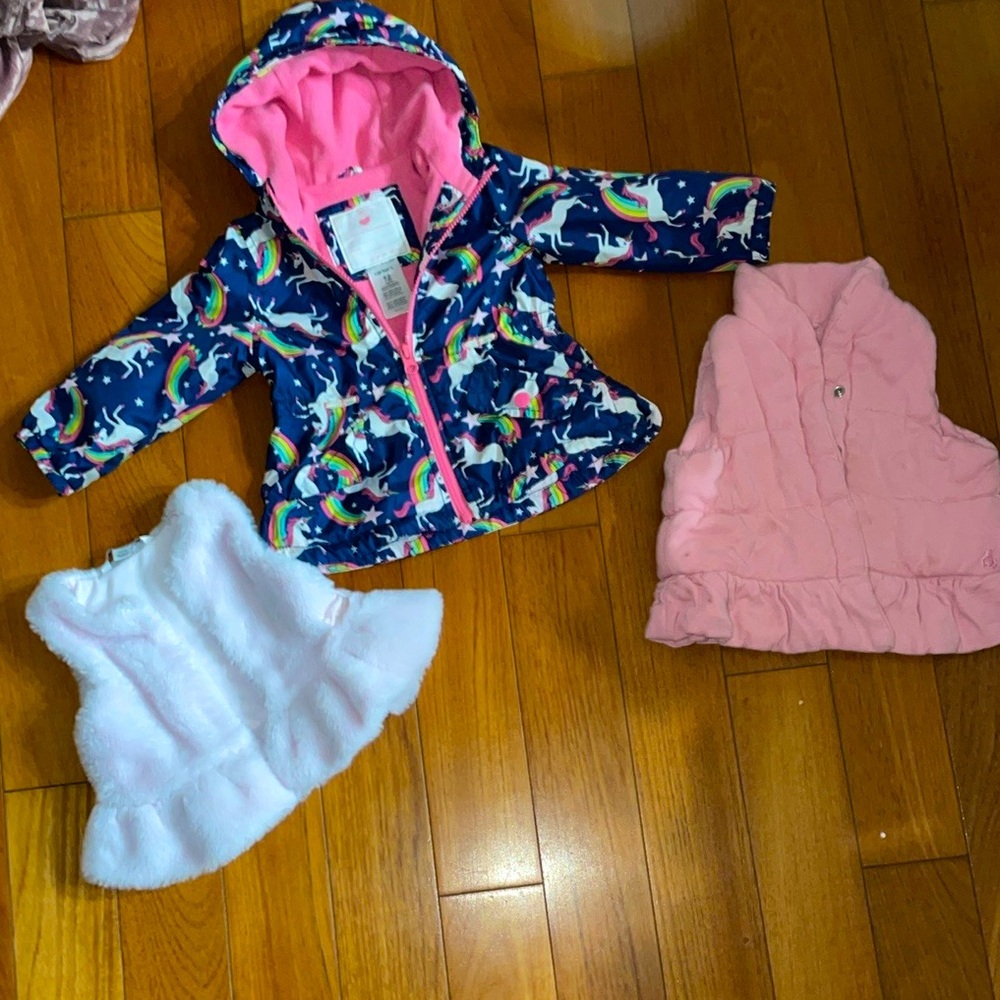 Baby Gap Soft Pink Quilted Vest Calvin Klein faux fur vest unicorn jacket 12 mo - Picture 2 of 9